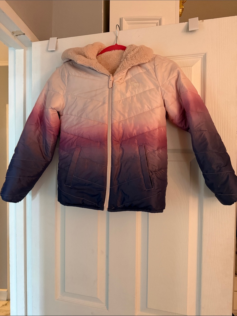 abercrombie kids Reversible Ombre Puffer Jacket - Cream, Pink & Blue